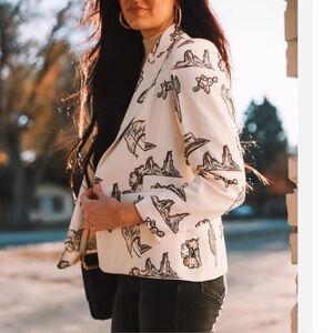 Women's White Printed Blazer